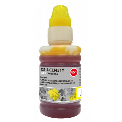 Чернила Cactus CS-I-CLI451Y желтый 100мл для Canon Pixma iP6840 iP7240 iP8740 iX6840 MG5440 MG5540