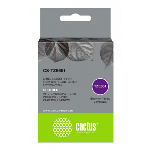 Картридж ленточный CACTUS CS-TZE651 черный Brother P-touch 1010, 1280, 2700VP