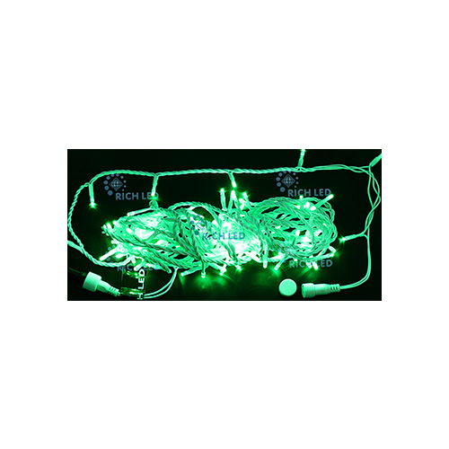 Rich LED RL-S10C-24V-W/G Уличная светодиодная гирлянда Нить 10 м, зеленый, пост свечение, провод белый