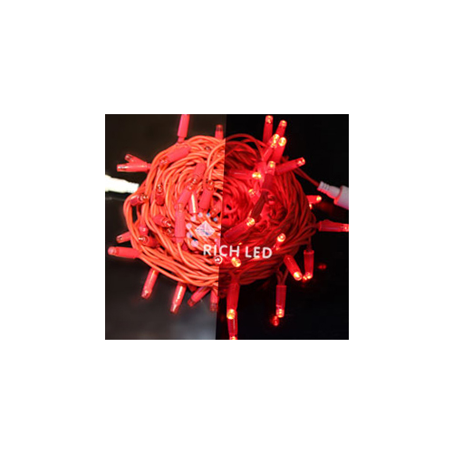 Rich LED RL-S10C-220V-C2R/R Уличная светодиодная гирлянда Нить 10 м, красный, пост свечение, провод красный