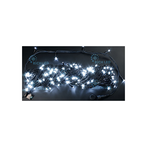 Rich LED RL-T20C2-B/W Уличная светодиодная гирлянда Нить 20 м, белый, 8 режимов, провод черный