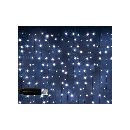 Rich LED RL-CS2*1.5-CB/W Уличный светодиодный Занавес 2x1.5 м, белый, пост свечение, провод черный