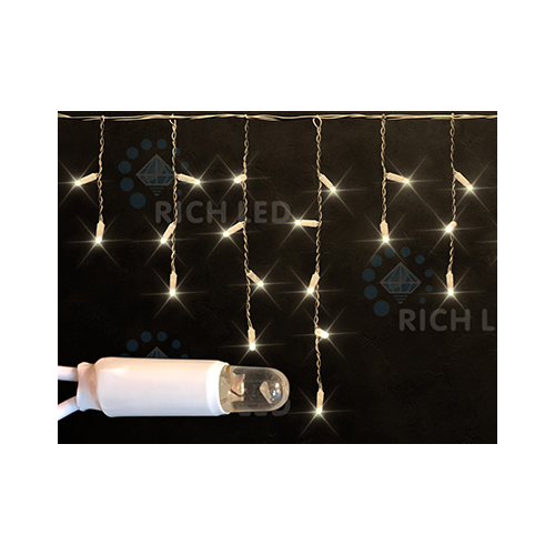 Rich LED RL-i3*0.5-RW/WW Уличная светодиодная Бахрома 3x0.5 м, теплый белый, пост свечение, провод резиновый белый