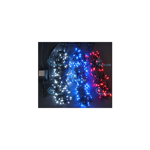 Rich LED RL-T3*20N2-B/WBR Уличная светодиодная гирлянда Спайдер, 3 нити по 20 м, триколор, 8 режимов, провод черный