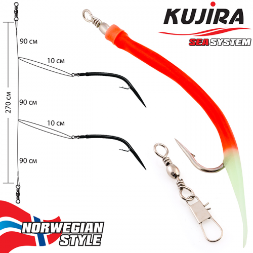 Снасточка морская Kujira Nord Sea №6 с быстросменными приманками (2 Gum.12/0 Red)