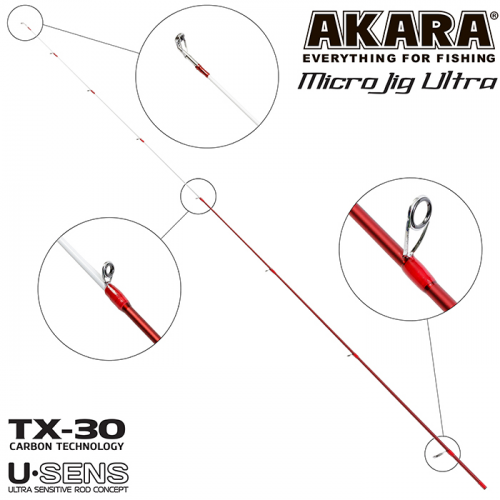 Хлыст угольный для спиннинга Akara SL1004 Micro Jig Ultra 762UL-S TX-30 (0,5-6) 2,3 м