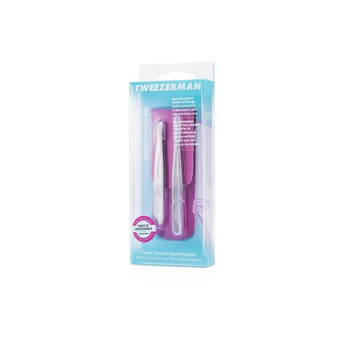 Tweezerman Petite Tweeze Набор: Скошенный Пинцет + Точечный Пинцет - (в Розовом Футляре) 2pcs