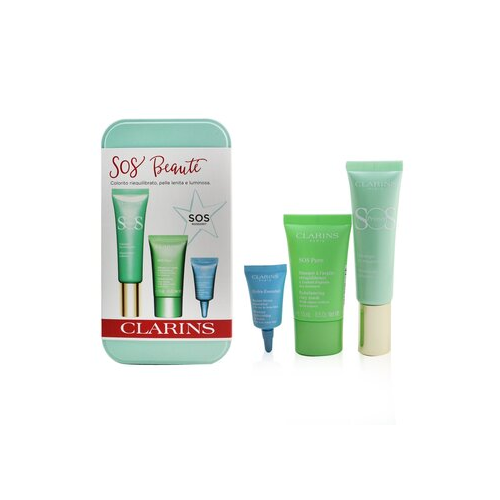 Clarins SOS Beaute Набор (1x Праймер 30мл + 1x Маска 15мл + 1x Бальзам для Губ 3мл) - 04 Green 3pcs