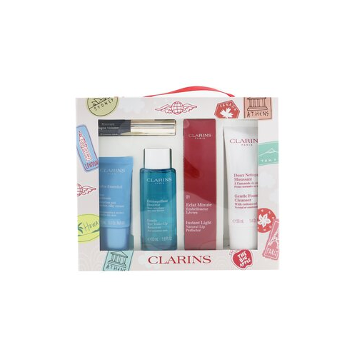 Clarins With Love From Suitcase Набор (1x Eclat Minute Instant Light Натуральный Блеск для Губ - #01, 1x Нежное Очищающее Средство, 1x Нежное Средство для Снятия Макияжа, 1x Крем, 1x Supra Volume Тушь для Ресниц) 5pcs