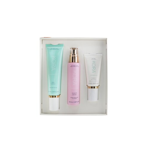 Kora Organics 3 Шаговая Система - для Сухой Кожи: Очищающий Крем 100мл + Балансирующий Спрей с Розой 100мл + Увлажняющее Средство 50мл 3pcs