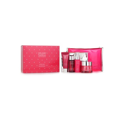 Estee Lauder Nutritious Super-Pomegranate Nourish All Night Набор: Ночной Крем + Молочный Лосьон + Увлажняющий Лосьон + Очищающее Средство... 4pcs+2bags
