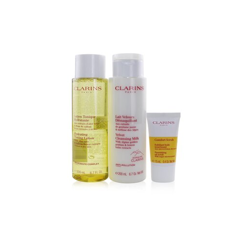 Clarins Perfect Cleansing Набор (для Нормальной и Сухой Кожи): Очищающее Молочко 200мл + Лосьон Тоник 200мл + Скраб 15мл + Сумка 3pcs+1bag