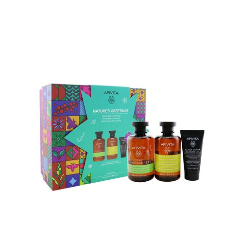 Apivita Nature's Greetings Набор: Tonic Mountain Tea Гель для Душа 250мл + Нежный Ежедневный Шампунь 250мл + Черный Очищающий Гель 50мл 3pcs