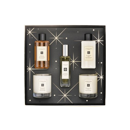 House Of Jo Malone Набор: Lime Basil & Mandarin Одеколон Спрей + Peony & Blush Suede Средство для Мытья Рук и Тела + Blackberry Bay Лосьон для Рук и Тела + English Pear & Freesia Ароматическая Свеча + Pomegranate Noir Ароматическая Свеча 5pcs