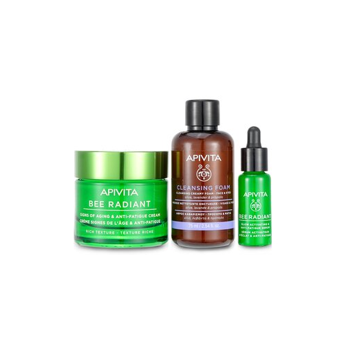 Apivita Fresh & Glow (Bee Radiant- Rich Texture) Подарочный Набор: Крем 50мл + Сыворотка 10мл + Очищающая Пенка 75мл + Сумка 3pcs+1pouch