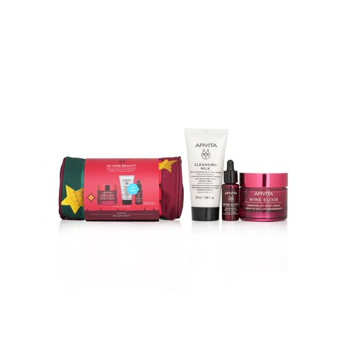 Apivita Di-Vine Beauty (Wine Elixir- Night) Подарочный Набор: Обновляющий Ночной Крем Лифтинг 50мл + Масло для Лица 10мл + Очищающее Молочко 50мл + Сумка 3pcs+1pouch
