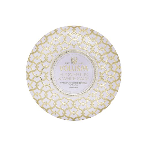 Voluspa 3 Wick Decorative Tin Свеча - Eucalyptus & White Sage 340g/12oz