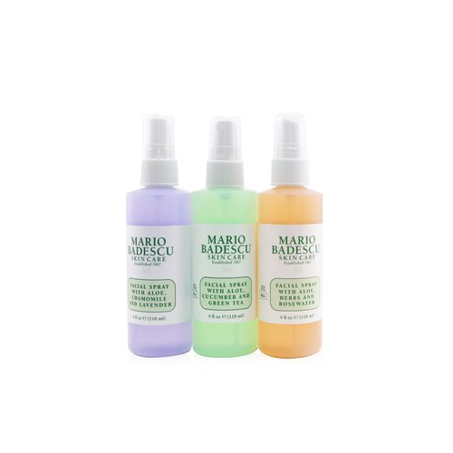 Mario Badescu Spritz. Mist. Glow. Набор: Спрей для Лица с Алоэ, Огурцом и Зеленым Чаем + Спрей для Лица с Алоэ, Травами и Розовой Водой + Спрей для Лица с Алоэ, Ромашкой и Лавандой 3x 118ml/4oz