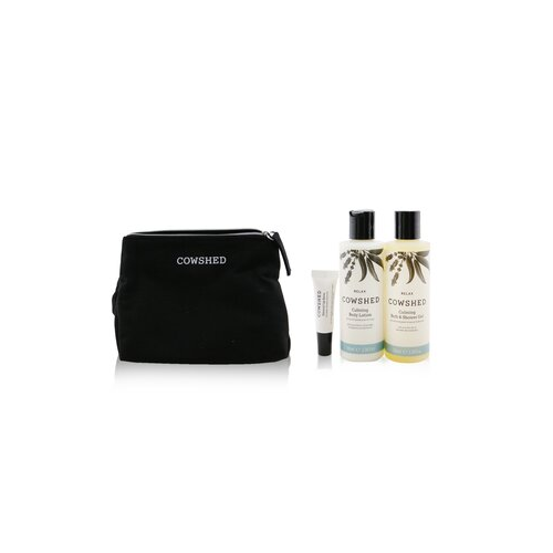 Cowshed Relax Calming Essentials Набор: Натуральный Бальзам для Губ 5мл + Гель для Душа и Ванн 100мл + Лосьон для Тела 100мл + Сумка 3pcs+1bag