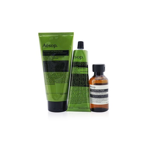 Aesop The Listener: Geranium Leaf Body Cleanser 100ml+ Geranium Leaf Body Scrub 180ml+ Geranium Leaf Body Balm 100ml 3pcs