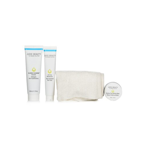 Juice Beauty Blemish Clearing Solutions Kit : Cleanser + Serum + Moisturizer + Mask + Washcloth (Unboxed) 4pcs+1cloth