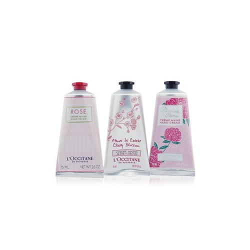 L'Occitane Pink Flowers Hand Cream Collection: Pivoine Flora + Rose + Cherry Blossom 3x75ml/2.6oz