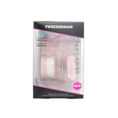 Tweezerman Complexion Prep To Go Набор: Очищающая Щетка + Инструмент для Ухода за Кожей + Складная Бритва + Сумка 3pcs + 1 Bag