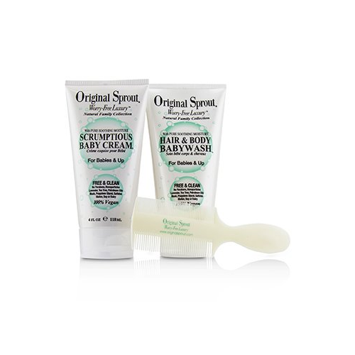 Original Sprout Baby's First Bath Набор для Малышей: 1x Шампунь для Тела и Волос 118мл + 1x Нежный Детский Крем 118мл + 1x Расческа (для Малышей и Взрослых) 3pcs