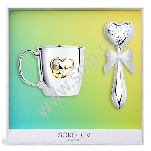 Серебряный набор кружка с погремушкой Сердце SOKOLOV Jewelry 0017С