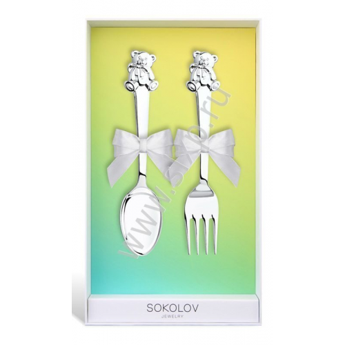 Серебряные приборы Мишка SOKOLOV Jewelry ПР01С