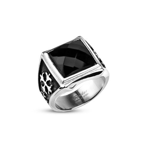Кольцо перстень с квадратным черным цирконом KL-000425