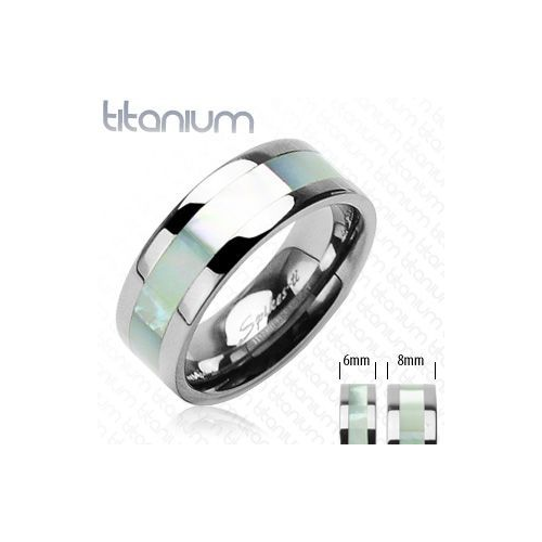 Кольцо из титана инкрустированное абалоном перламутрового цвета KL-001179