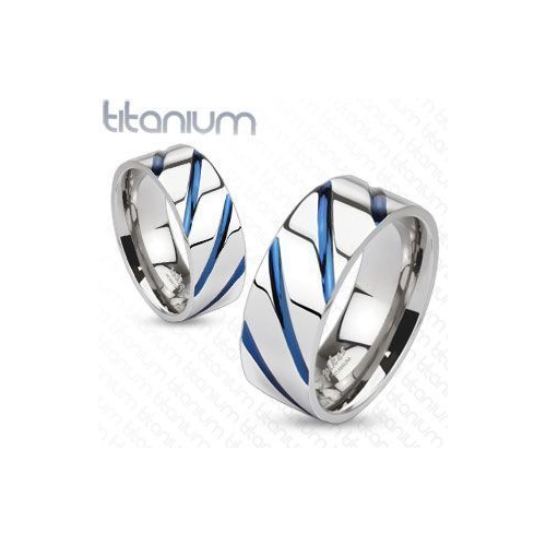 Кольцо титановое с синими диагональными полосками KL-001258