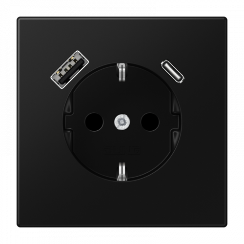 Розетка SCHUKO® с USB-зарядным устройством, тип A + тип С; термопласт; черный матовый LS1520-15CASWM Jung