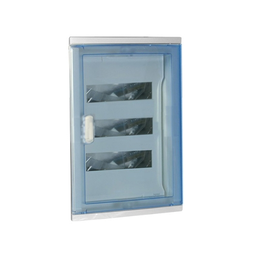 Бокс на 36 модулей встроенный (3х12м), белый/синяя полупрозрачная дверь из пластика