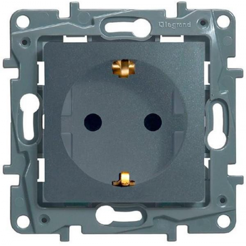 Механизм розетки Legrand Etika 672422 одноместный с заземлением и защитными шторками алюминий