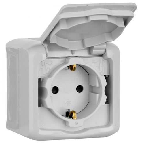 Розетка Legrand Quteo 782351 одноместная с заземлением и защитными шторками с крышкой белая