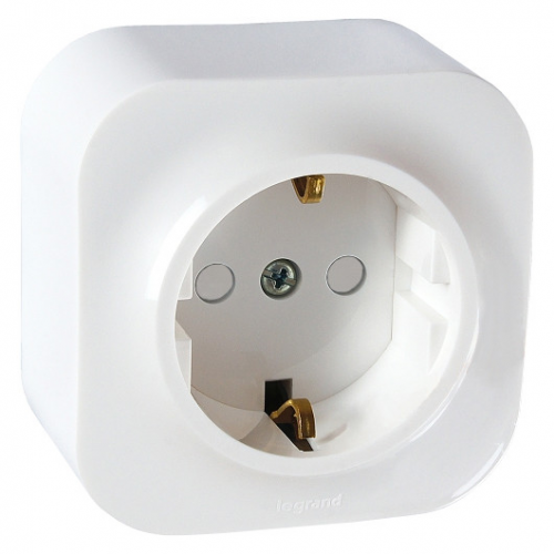 Розетка Legrand Quteo 782220 одноместная с заземлением и защитными шторками белая