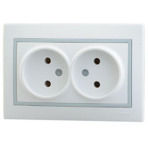 Розетка двухместная Lezard Mira 701-0215-128 керамика белая с серой вставкой