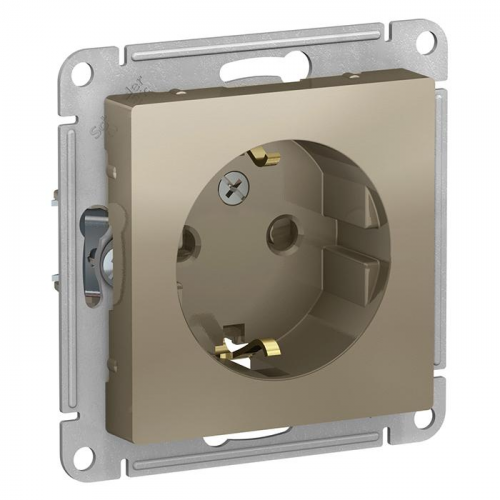 Механизм розетки Schneider Electric AtlasDesign ATN000545 одноместный с заземлением и защитными шторками шампань