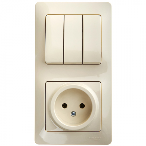 Блок розетки с выключателем Schneider Electric Glossa GSL000276 трехклавишный бежевый