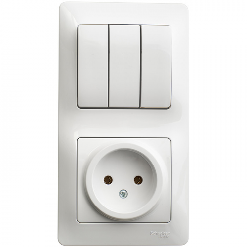 Блок розетки с выключателем Schneider Electric Glossa GSL000176 трехклавишный белый