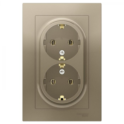 Розетка Schneider Electric AtlasDesign ATN000524 двухместная с заземлением шампань