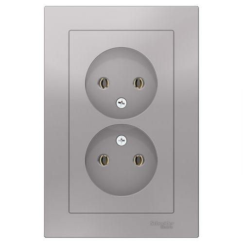 Розетка Schneider Electric AtlasDesign ATN000320 двухместная без заземления алюминий