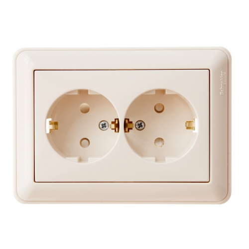 Розетка Schneider Electric W59 RS16-255-28 двухместная с заземлением и защитными шторками Слоновая кость