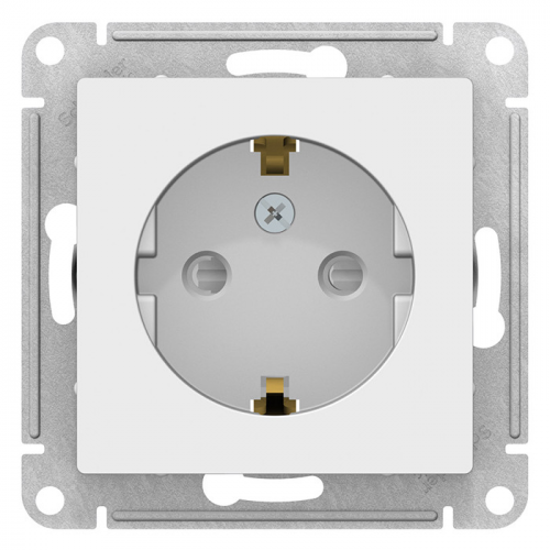 Механизм розетки Schneider Electric AtlasDesign ATN000145 одноместный с заземлением и защитными шторками белый