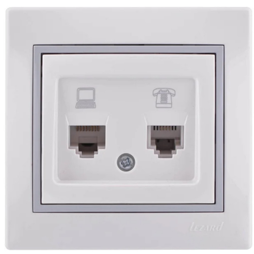 Розетка Lezard Mira 701-0215-143 RJ45 CAT5 RJ11 белая с серой вставкой