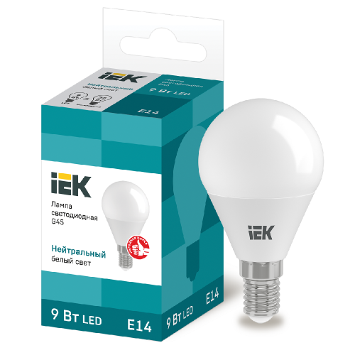 Лампа светодиодная IEK G45 шар 9Вт 230В 4000К E14