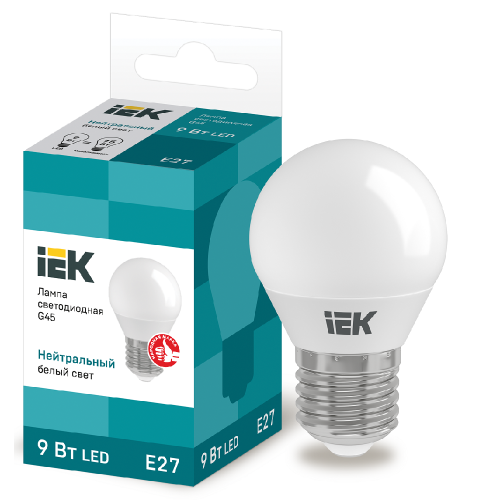 Лампа светодиодная IEK G45 шар 9Вт 230В 4000К E27