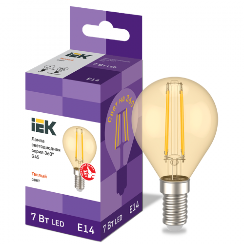 Лампа светодиодная IEK G45 шар 7Вт 230В 2700К E14